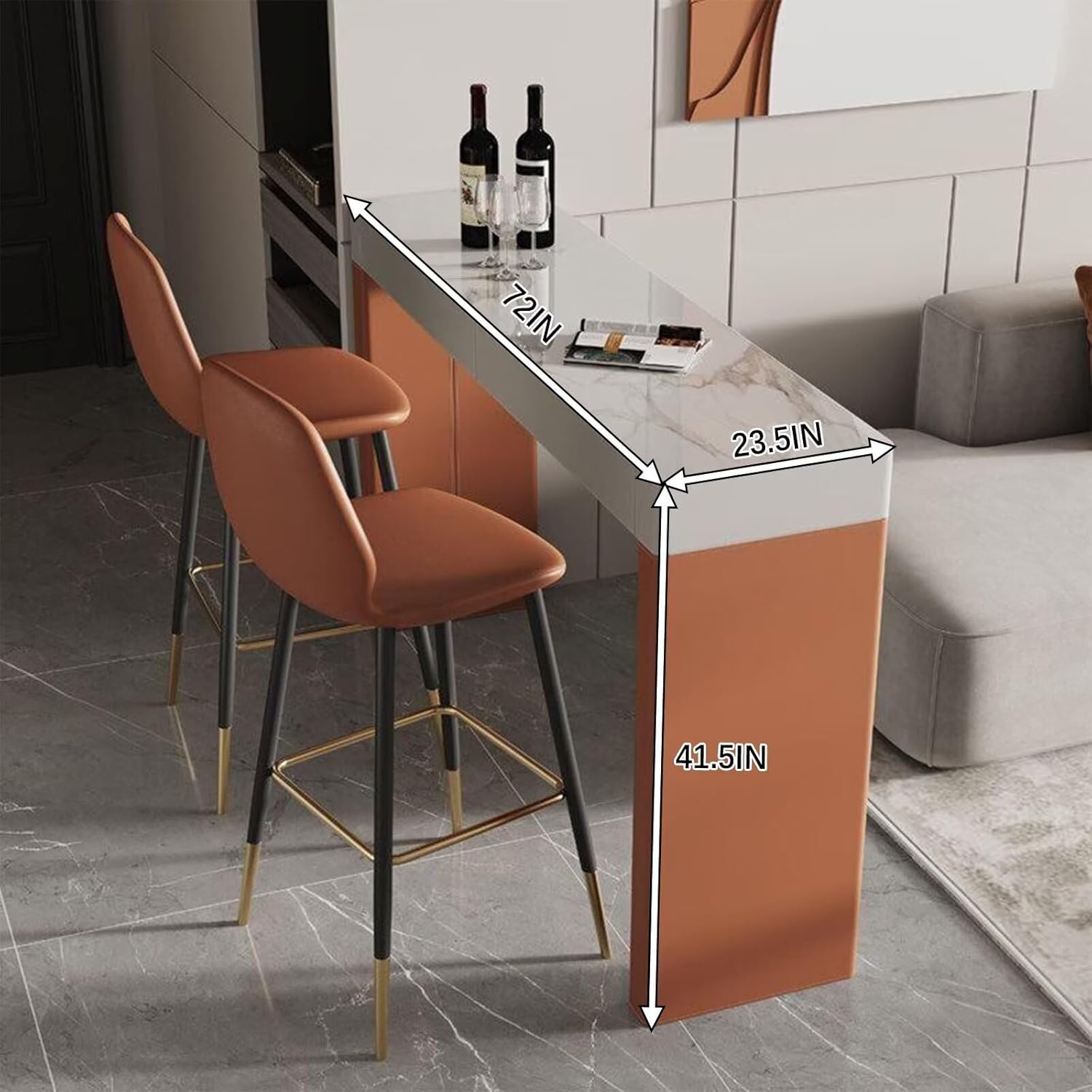 Bar Table - High Top Bar Table with Marble Top, Modern Living Room Tall Counter Includes Storage Drawers for Dining Area (72IN No Chairs)