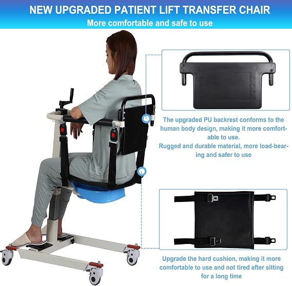 Patient Lift Transfer Chair Lift for Home Wheelchair,Portable Car Lift Bedside Commode Chair Steel Lift Aid, Adjustable Height Bathroom Wheelchair for Caregivers Elderly Living (Upgraded Style)