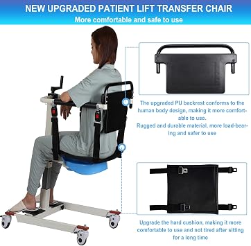 Patient Lift Transfer Chair Lift for Home Wheelchair,Portable Car Lift Bedside Commode Chair Steel Lift Aid, Adjustable Height Bathroom Wheelchair for Caregivers Elderly Living (Upgraded Style)
