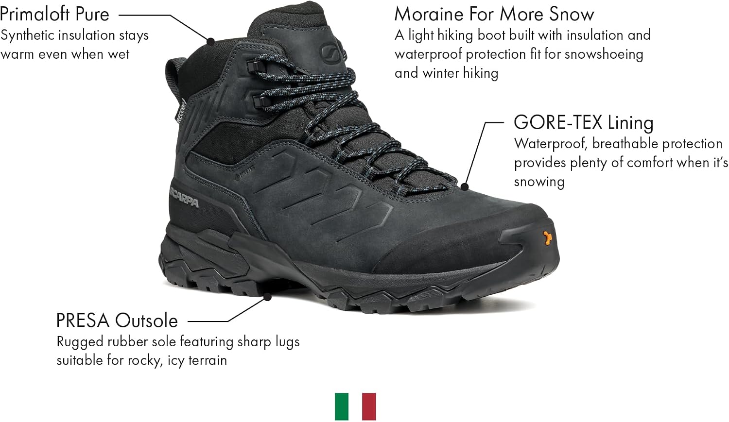 SCARPA Men's Moraine Polar GTX Waterproof Gore-Tex Insulated Boots for Backpacking & Hiking