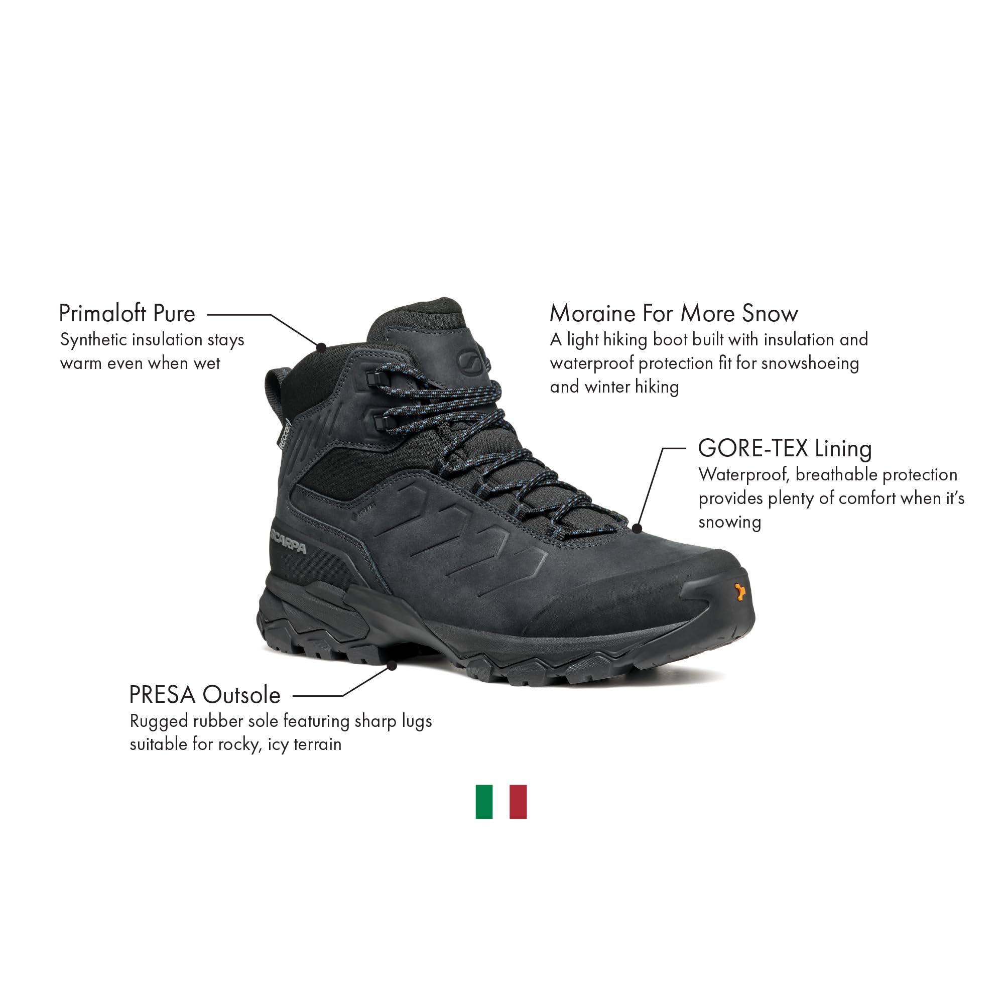 SCARPA Moraine Polar GTX męskie wodoodporne buty z izolacją Gore-Tex do wędrówek z plecakiem i wędrówek, Ciemny antracyt/ocean, 8-8.5