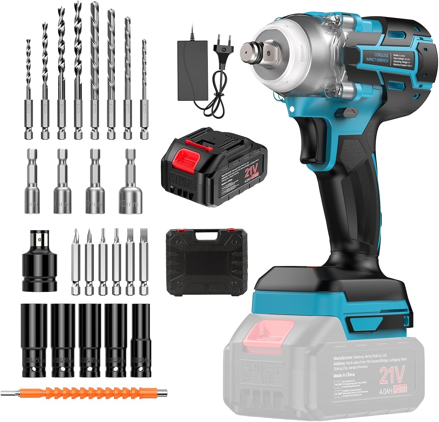 Avvitatore a Impulsi, Motore Brushless 300Nm 1/2", Batteria 4.0Ah, Cambio Gomme Auto e Montaggi, Caricabatterie Rapido & 26 Accessori in Valigetta