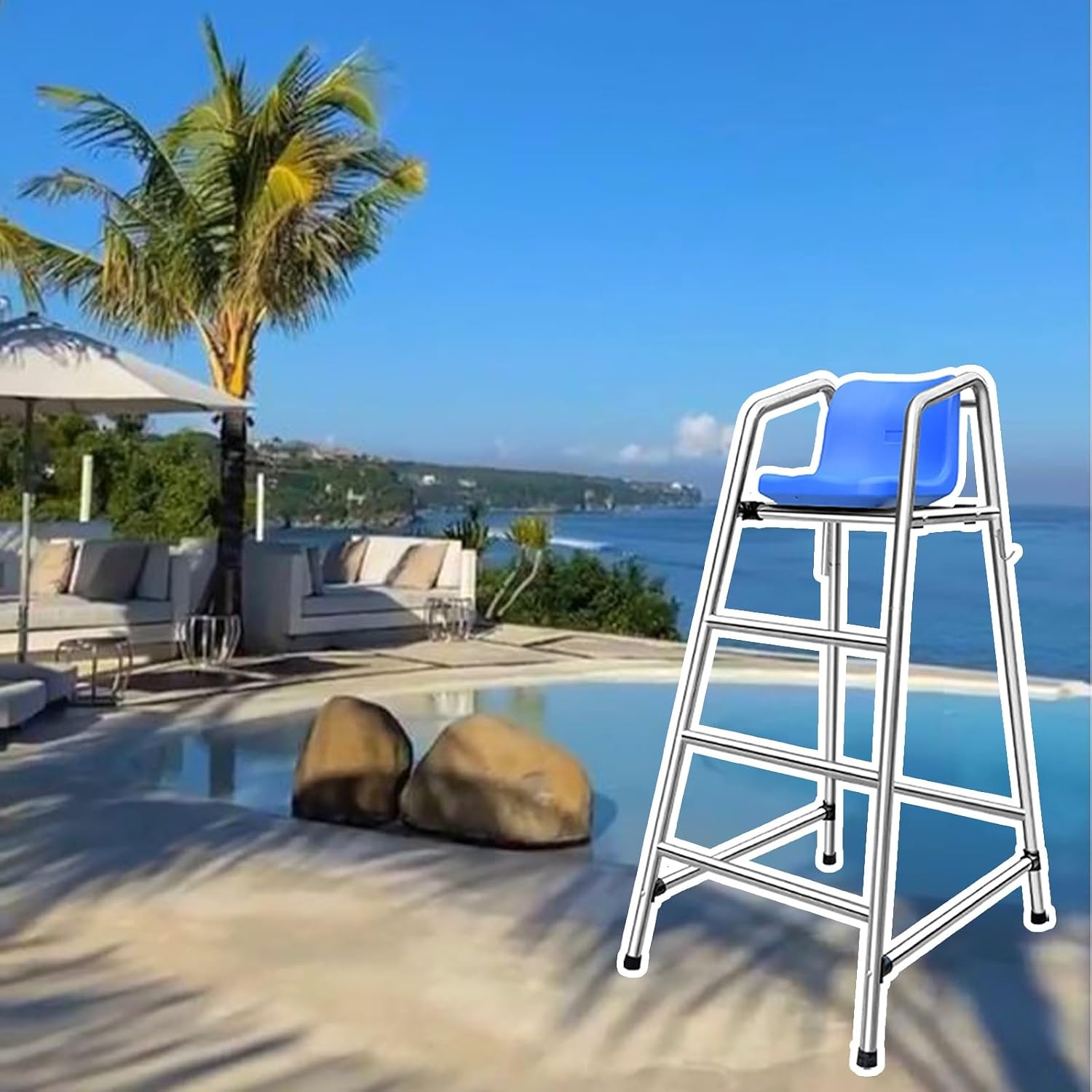 Stainless Steel Tall Lifeguard Chairs - 47"/59"/71" Poolside Safety Seats with Sunshade Hook, Ideal for Coast Guard & Referee Competitions, Durable Deck Ladder Stool