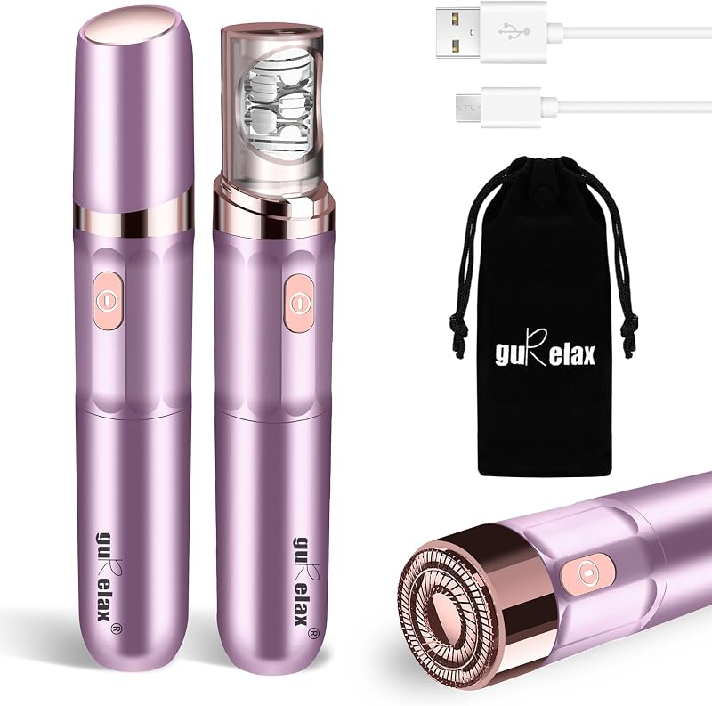 Depilador elétrico facial gurelax 2 em 1 com aparador, cabeça com banho de ouro 18K, recarregável via USB e estojo