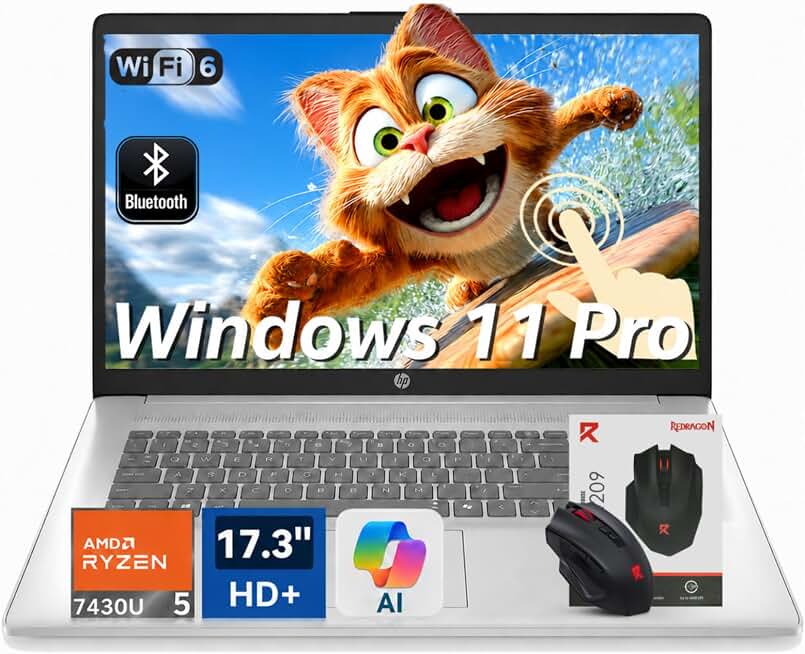 HP 17 Inch Touchscreen Laptop, AMD Ryzen 5 7430U, 16GB RAM DDR4 1TB SSD | 17.3(1920 x 1080) IPS Anti-glare Numeric Keypad WiFi 6 Bluetooth 5.3 Webcam 9.5H Battery Life Computer for Student & Business