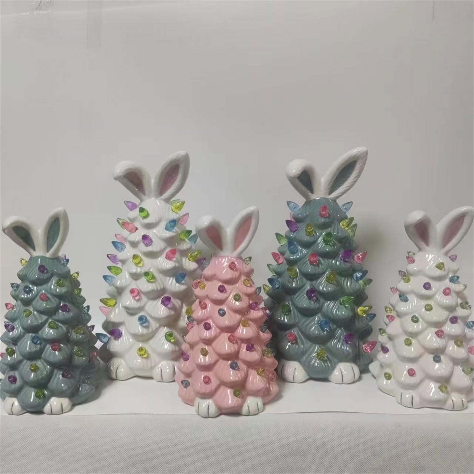 Ornamenti a forma di coniglietto pasquale, statuette per la decorazione festiva della casa e regali, in ceramica bianca, ornamenti in resina