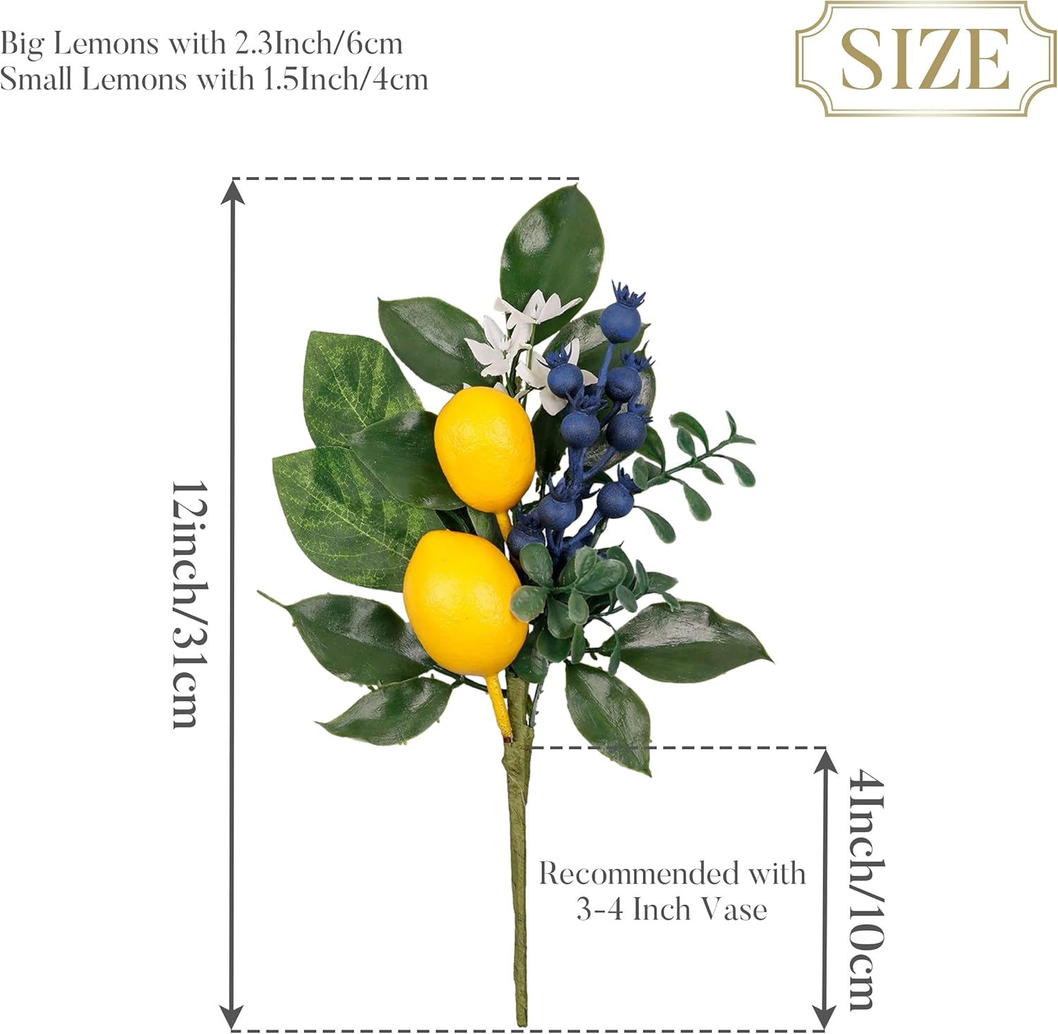 Valery Madelyn 4 Packs Spring Summer Picks with Lemons Blueberry Eucalyptus Leaves, Artificial Fruit Lemon Picks with Greenry, Summer Lemon Branches Decorations for Home Vase Kitchen Table Decor-12''