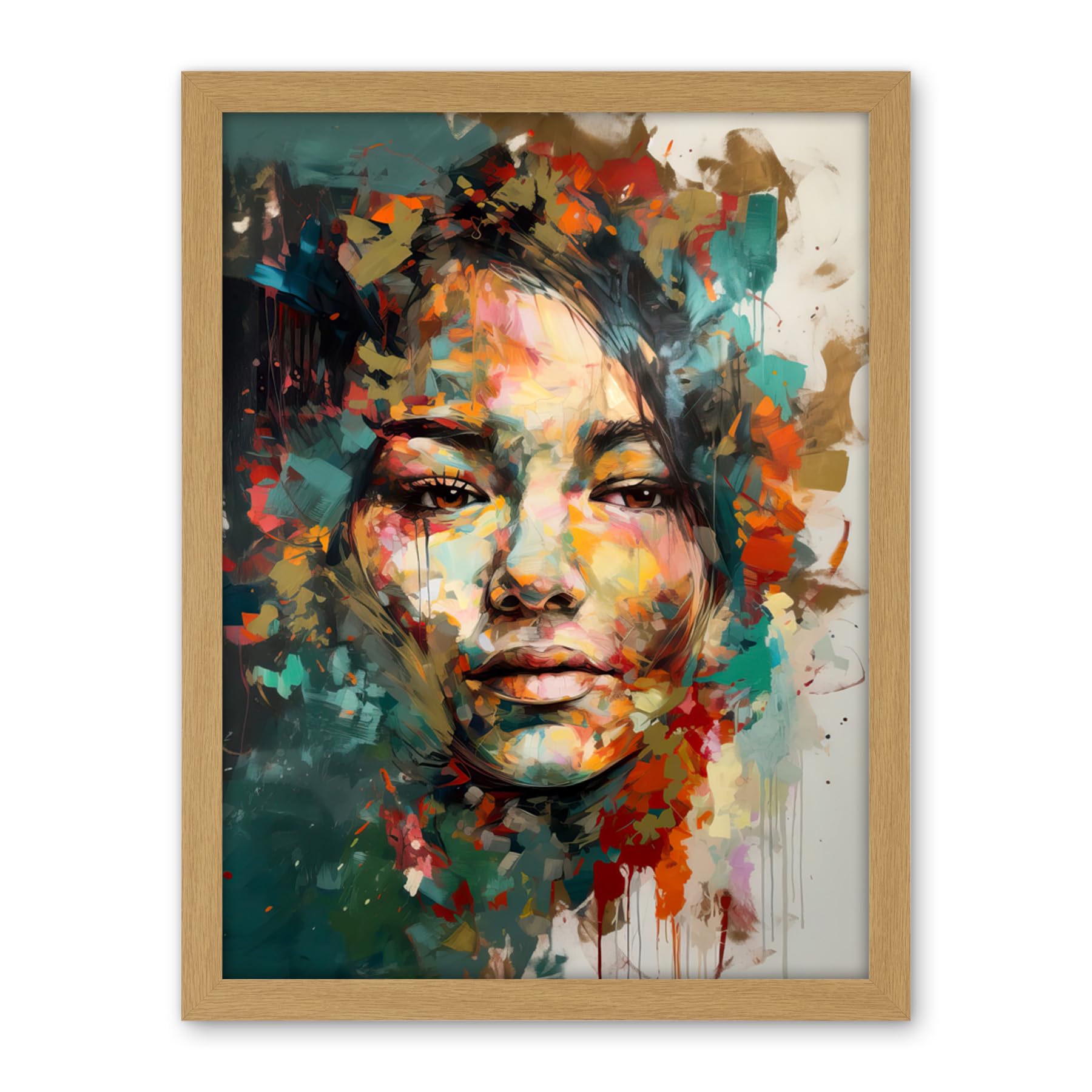 Artery8 Sad Young Woman Face Beauty Portrait Multicoloured Artwork Framed Wall Art Print 18X24 Inch