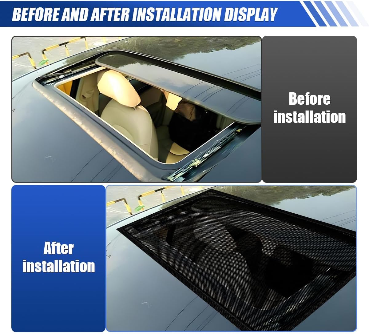 Magnetic Car Sunroof Sun Shade, 39x26 Inch Breathable Mesh Automotive Moonroof Screen UV Protection Cover, Quick Install Vehicle Window Mesh Bug Net for Camping, Parking (Black)