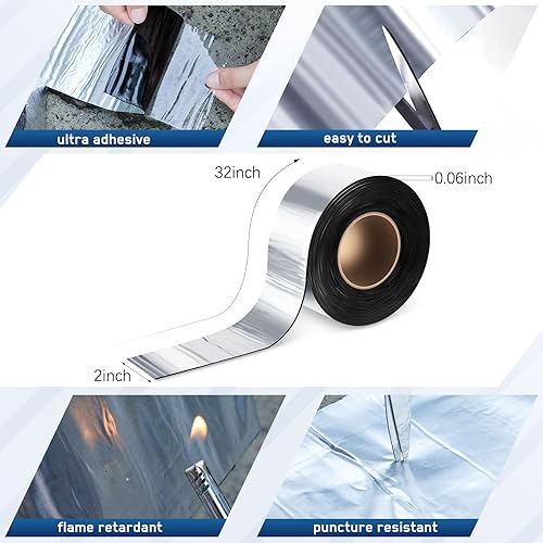 Miniatura 9 de 2 rollos de cinta intermitente impermeable para sellado de parches de 4 pulgadas x 32 pies, cinta autoadhesiva para techo para reparación de puertas