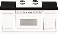 Vista 5 de Estufa de cocina de casa de muñecas de madera, mini horno blanco con quemadores y rango, muebles de gabinete a escala 1:12 para muñecas de 6