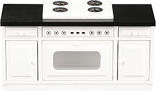 Dollhouse Kitchen Stove, Miniature Dolls House Oven, Four Burners, Range, Cabinet, 1/12 Scale, White Farmhouse