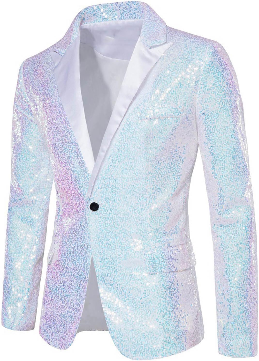 Men Suit Notch Lapel Collar Slim Fit Stylish Blazer Shiny Sequin Stage Show Suit Jackets One Button Party Costume