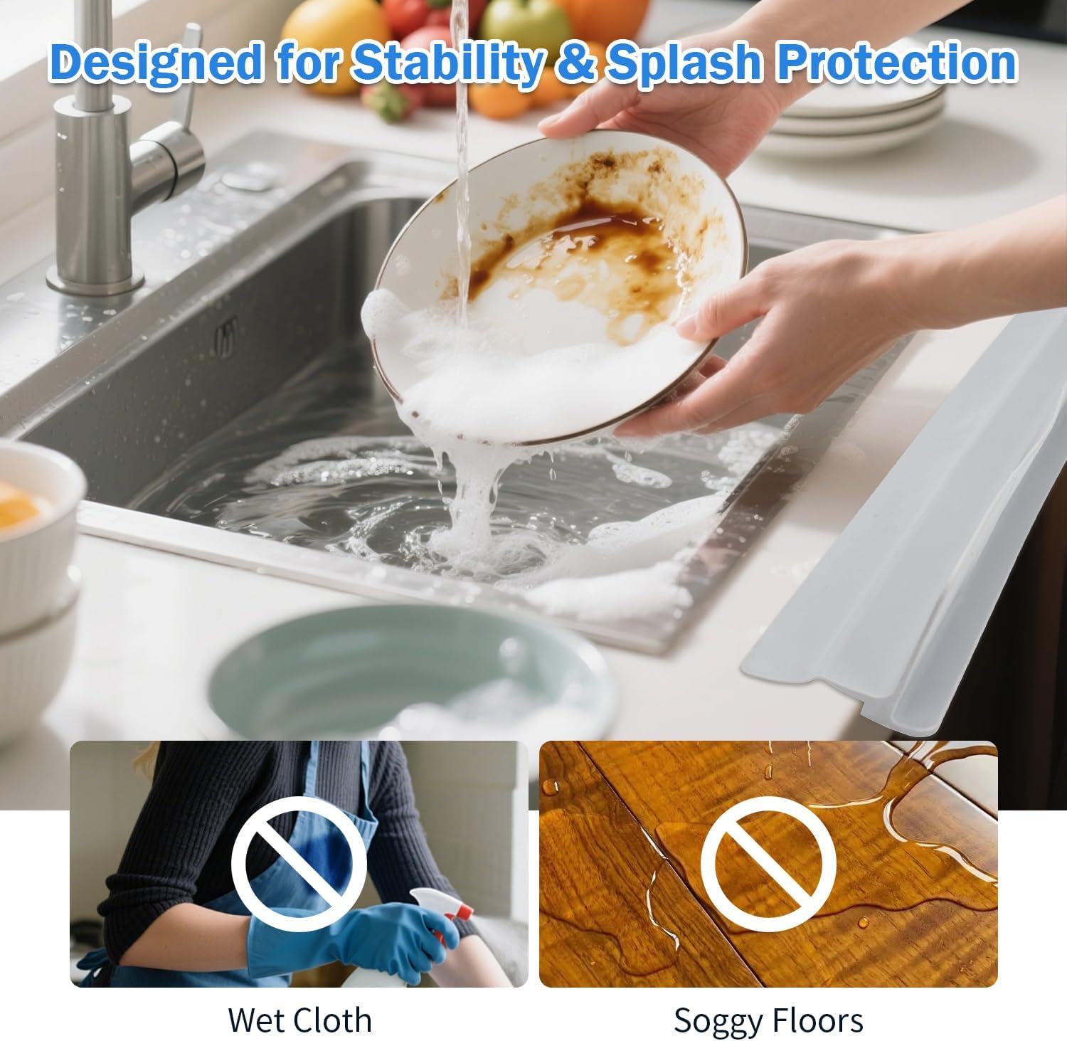 23" Silicone Kitchen Sink Splash Guard - Strong Suction Cup Design, Faucet & Countertop Protector for Bathroom & Sink Edge, Dishwasher Safe