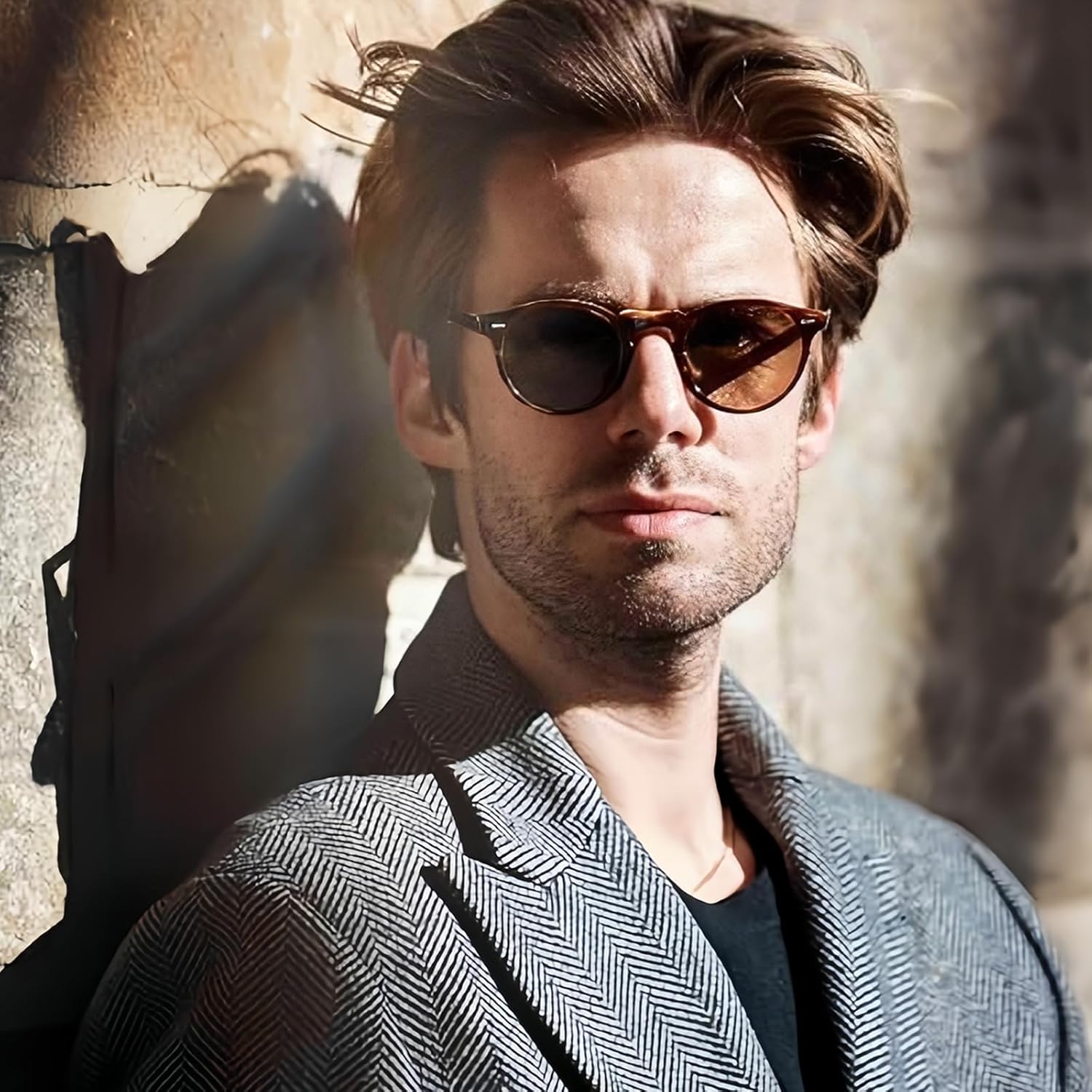 VIA LEECA Retro Round Sunglasses for Women Men Small Circle Tinted 46mm UV400 Protection Lens Shades Style