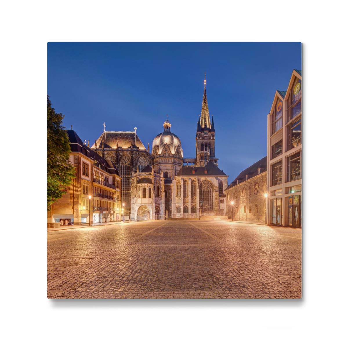 artboxONE Galerie-Print 40x40 cm Aachener Dom bei Nacht hochwertiges Acrylglas auf Alu-Dibond von Michael Valjak
