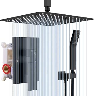 Shower Faucet Set Matte Balck Rain Shower System with High Pressure 8 Inches Rain Shower Head and Handheld Spray Bathroom Luxury Rain Mixer Shower Complete Combo Set Ceiling Mounted