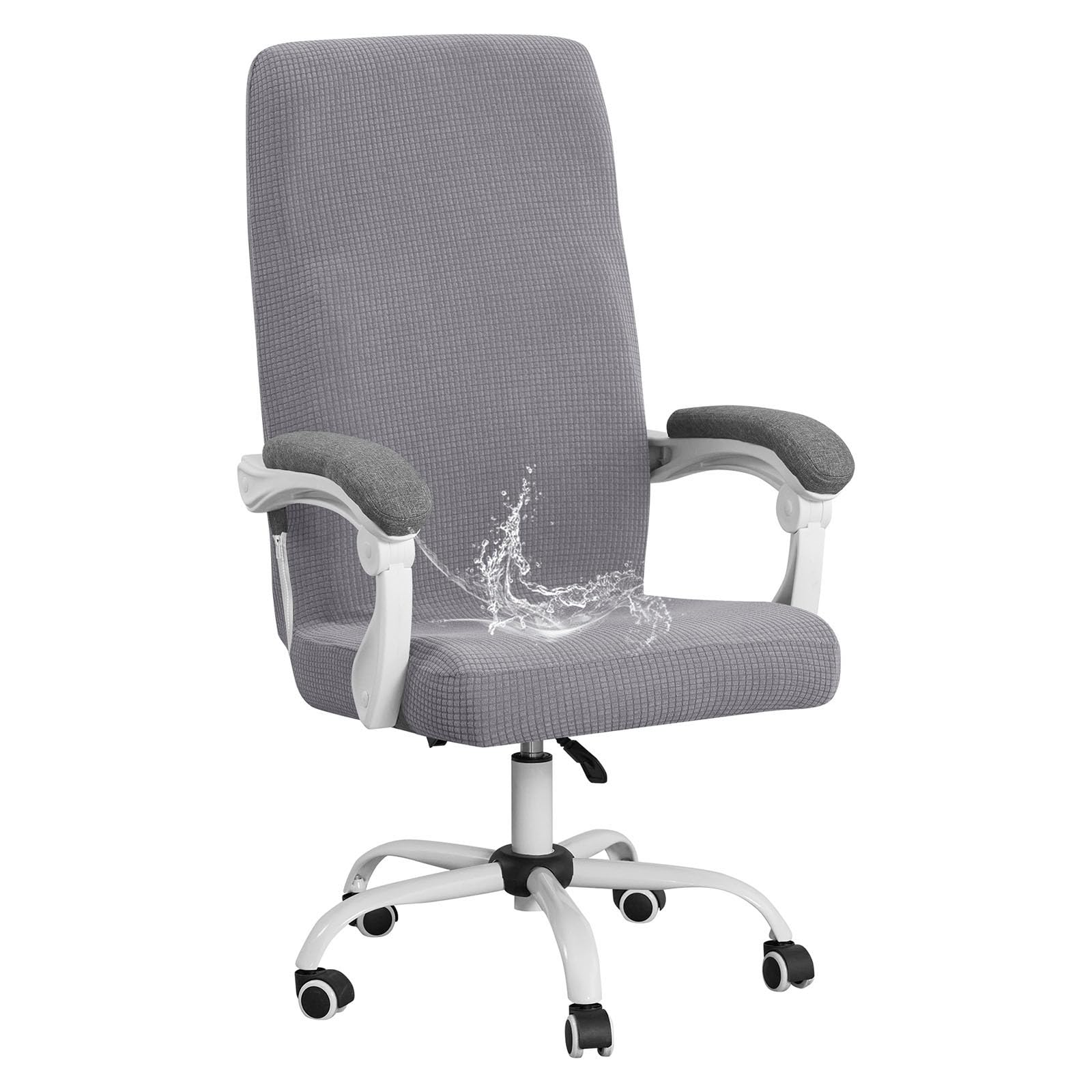 YOPOIY Waterproof Office Chair Cover with Zippers, Stretch Soft Computer Desk Chair Slipcover, Universal Fit Washable Jacquard Executive Rotating Chair Protector (Light gray,one size)