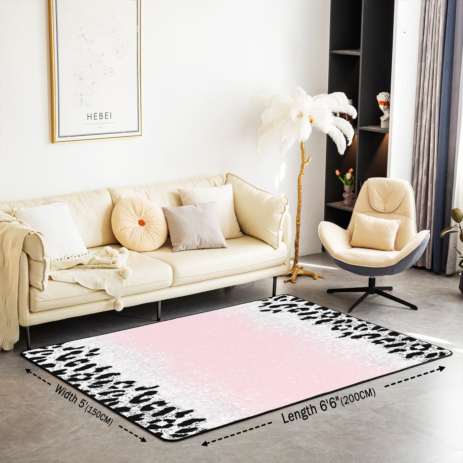 jejeloiu Ombre Pink Rugs for Living Room Bedroom Pink Silver Leopard Glitter Area Rug 3x5 for Kids Glam Glitter Art Decorative Rug Boys Girls Bling Shiny (Not Glitter) Non-Slip Accent Rug