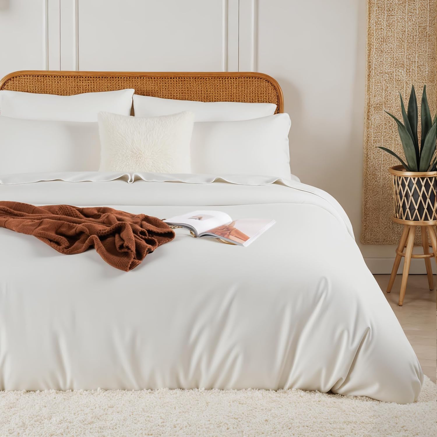 NEXHOME PRO Duvet Cover King, 100% Organic Bamboo Cooling Duvet Cover Set, Ultra Soft, 1 Duvet Cover and 2 Pillowcases, 104"x90", White, Comforter Not Included - Image 8