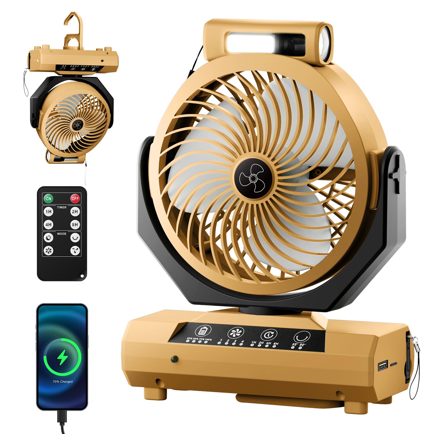 キャンプ扇風機❣️23000mAh大容量 LEDライト付 首振り 充電式ファン Amazon | SAMONIC キャンプ 扇風機 22000mAh大容量 最大80h連続使用 4