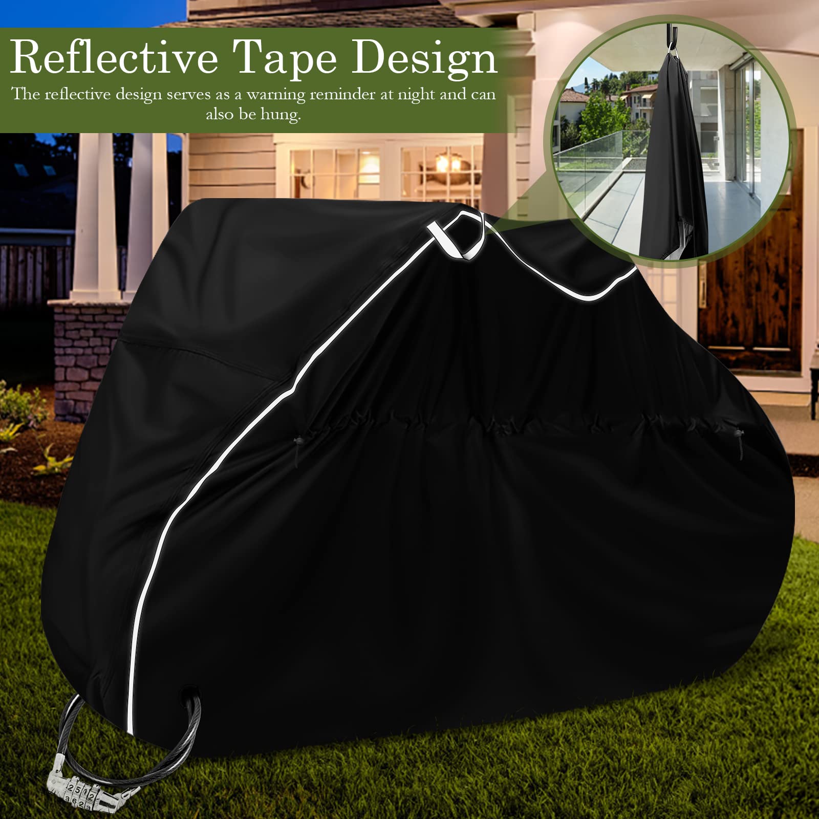 Waterproof Motorcycle Cover With Lock Holes & Reflector Strips - Heavy Duty All-Weather Bike Cover With Storage Bag - View #2