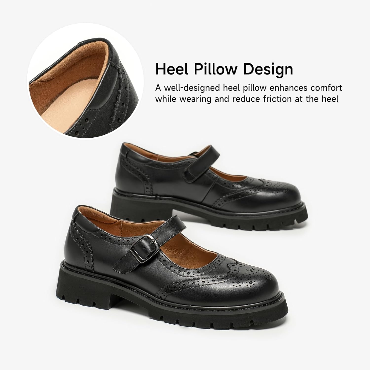 BEAU TODAY Mary Jane Shoes Women Mary Jane Flats Womens Oxford Wingtips Comfort Leather Round Toe Brogue Non-Slip Dressy Casual Cute Girls School Work Shoes - Image 5