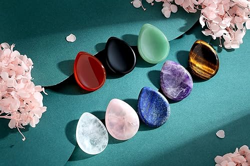 Miniatura 9 de DUQGUHO Piedra de preocupación de ágata roja, cristales curativos naturales para el pulgar, piedras preciosas de cuarzo talladas a mano, bolsillo