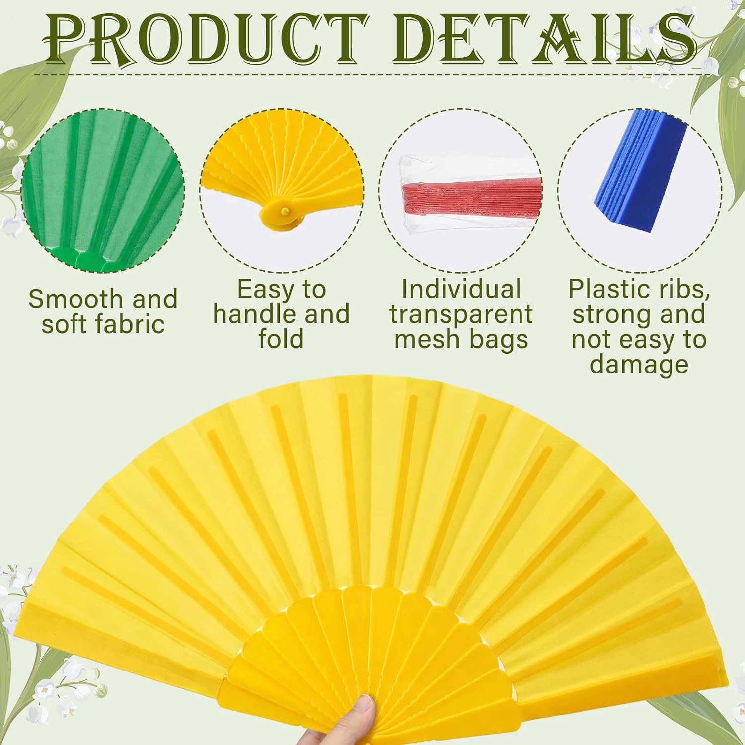 Wenqik 80 Pcs Folding Hand Fans Bulk Silk Fabric Foldable,Multicolor