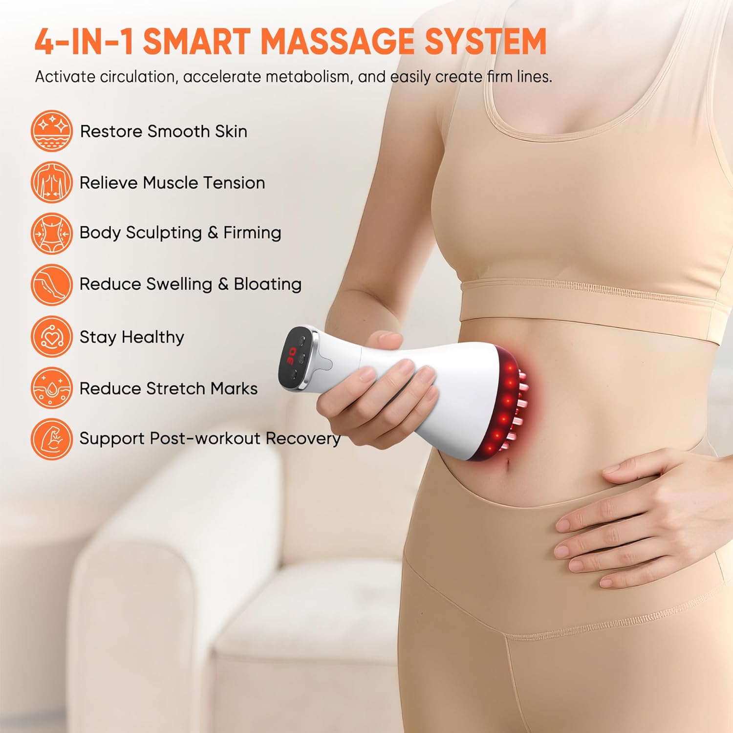 Lymphatic Drainage Massager & Anti Cellulite Massage Tool,Fascia Blaster for Cellulite,Helps Reduce Stretch Marks for Legs, Arms & Belly,Body Sculpting Machine with Microcurrent, Light, Vibration - Image 3