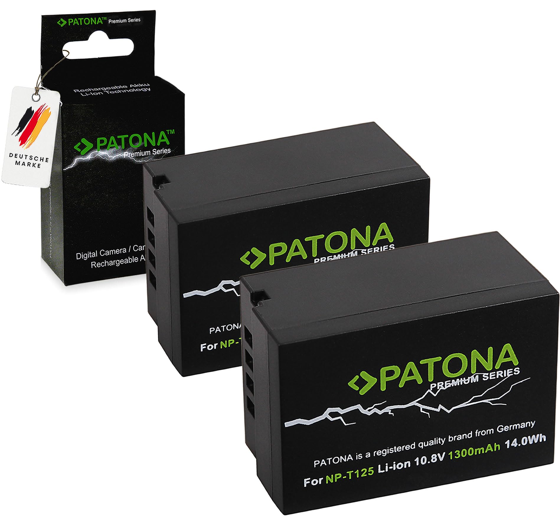 PATONA 2X Premium Batteria per Fujifilm NP-T125 NPT125 1300mAh | Batteria per GFX 50S 50R 100, 100% identica all'originale, con protezione da sovraccarica e cortocircuito