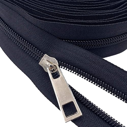 Miniatura 3 de Rollo de cremallera por yarda #5 a granel de 10 yardas de nailon con 10 deslizadores plateados y 10 deslizadores coloridos para proyectos de