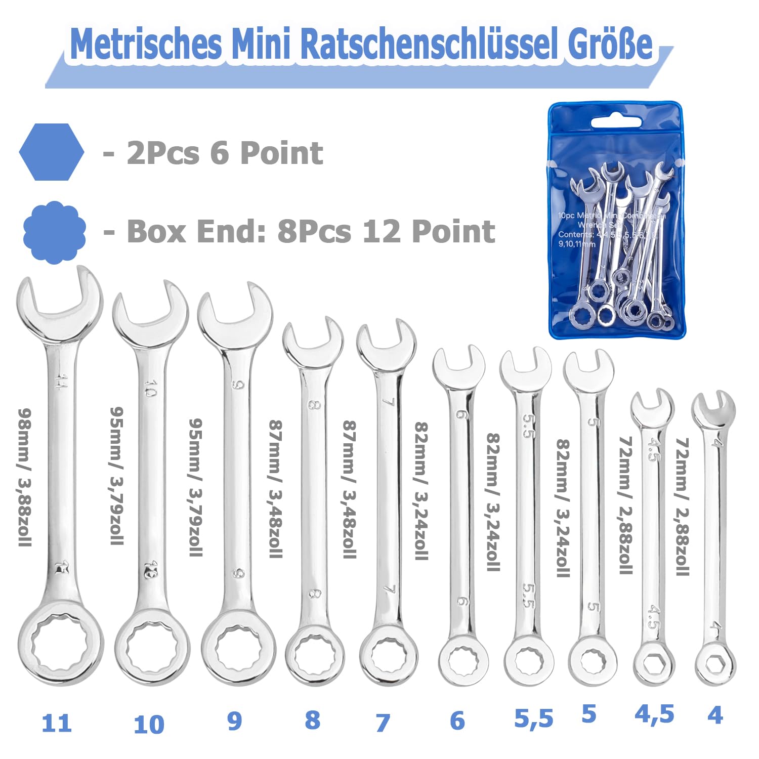 QYQRQF 20-teiliges Mini-Schraubenschlüssel-Set – Metrisch & Britisch, Mit Kettenring, Für Enge Räume