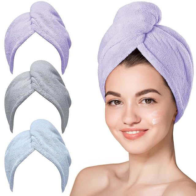 Hicober Microfiber Hair Towel 3 Packs Hair Turbans for Wet Hair Drying Hair Wrap Towels for Curly Hair