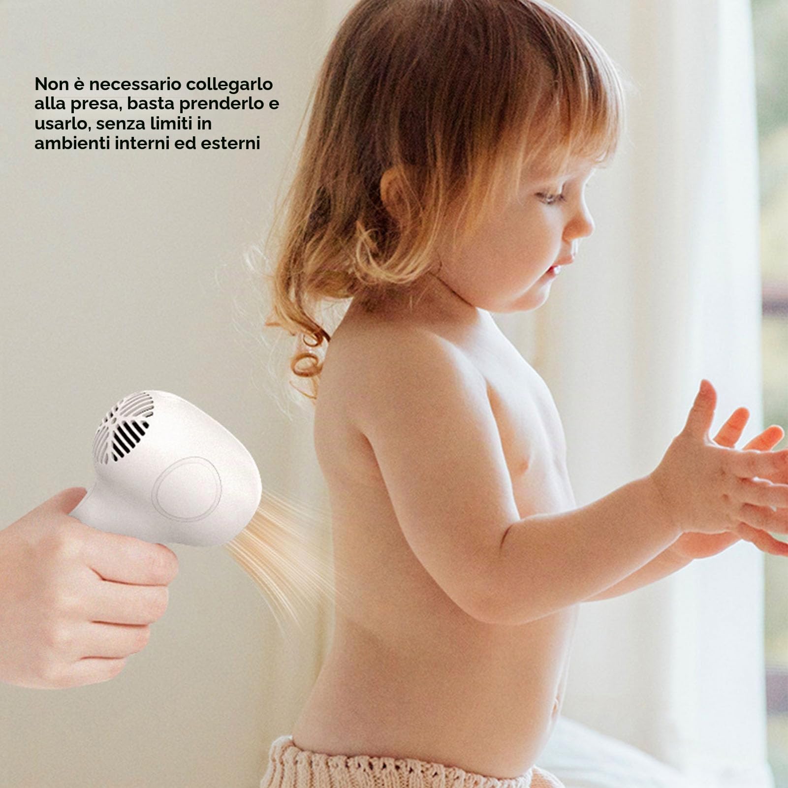 Asciugacapelli per bambini a corda, 2 velocità a basso rumore ricaricabile per il corpo pieno ricarica ricarica per capelli da viaggio per pannolino e corpo pieno (Bianco latte e marrone)