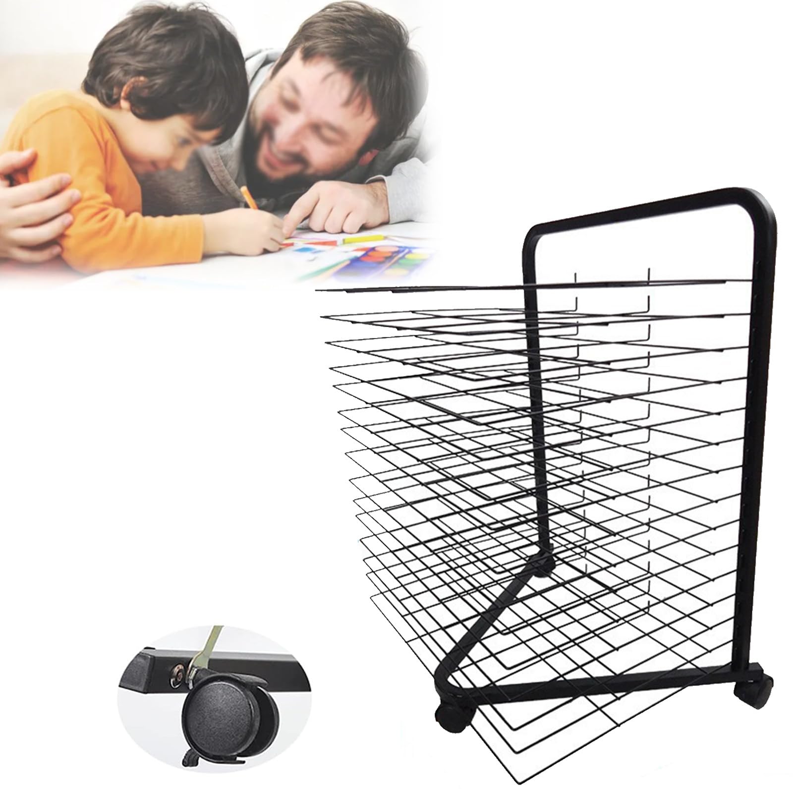 Aioneer Art Drying Rack for Classroom Functional Mobile Paint Drying Rack Removable Shelves, Painting Drying Rack W/Wheels Stack Rack,20Shelves