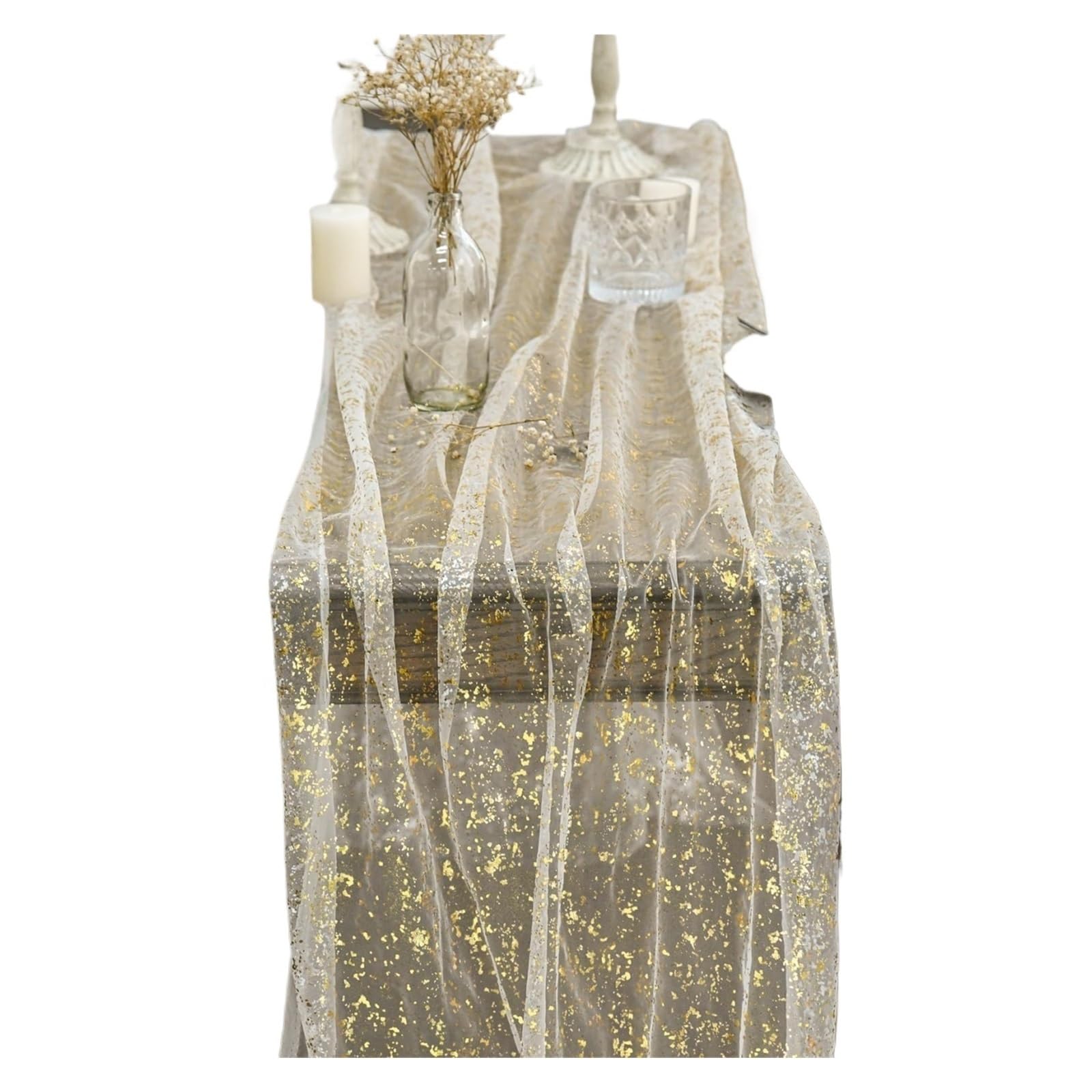 Chiffon Table Runner 1 Chiffon Table Runner, Suitable for Weddings(Gold,90x180cm)