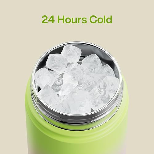 Miniatura 450 de ENCOOL Botella de agua aislada con popote, de acero inoxidable, a prueba de fugas, sin BPA, al vacío de doble pared que se mantiene fría durante 24