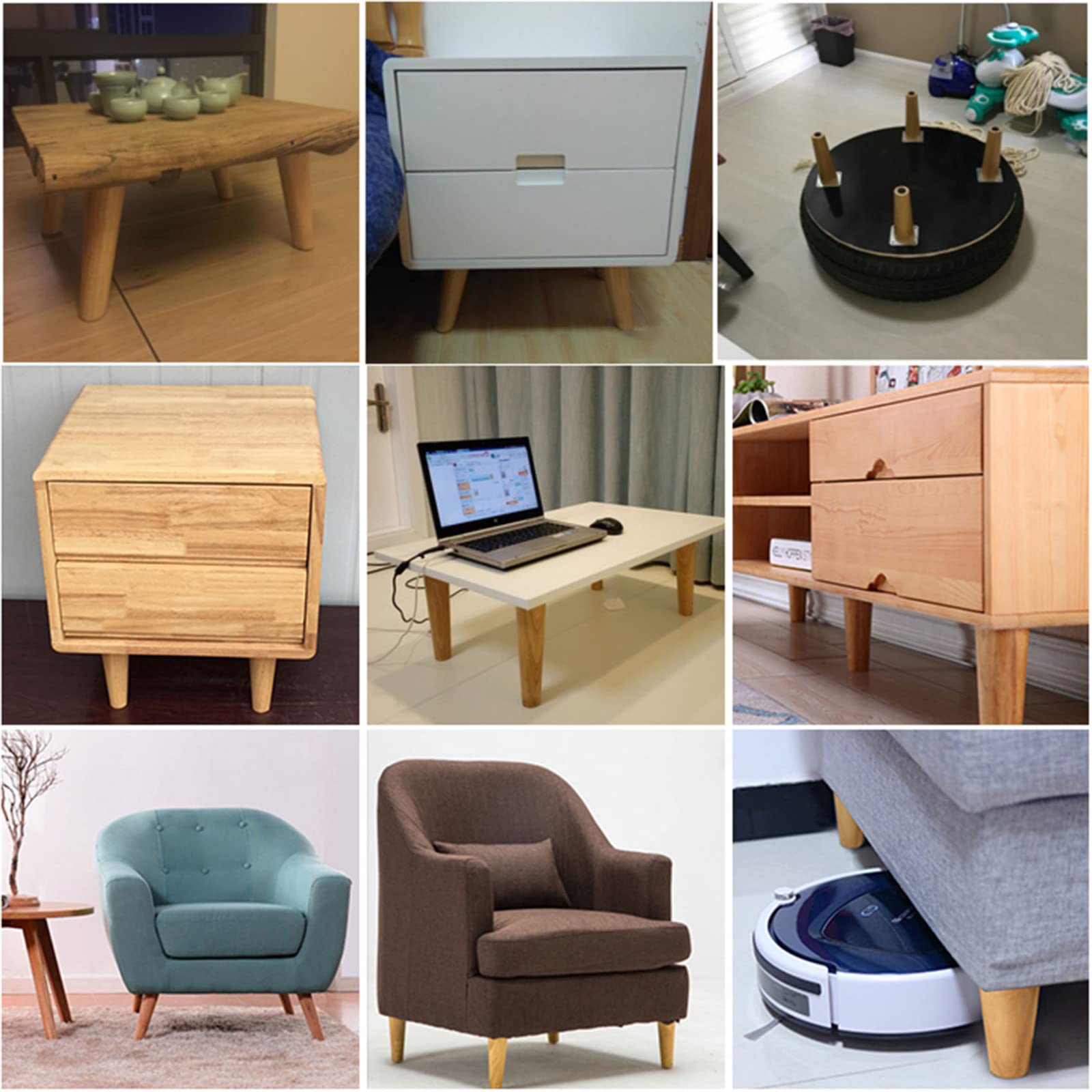 4x nóżki meblowe, drewniane, wymienne, wytrzymałe, do sofy, stołu, gabinetu kuchennego, cichej komody, stożkowe, z akcesoriami, proste - 25 cm/10 cali (skośne 20 cm/8 cali) (proste 15 cm/6 cali)