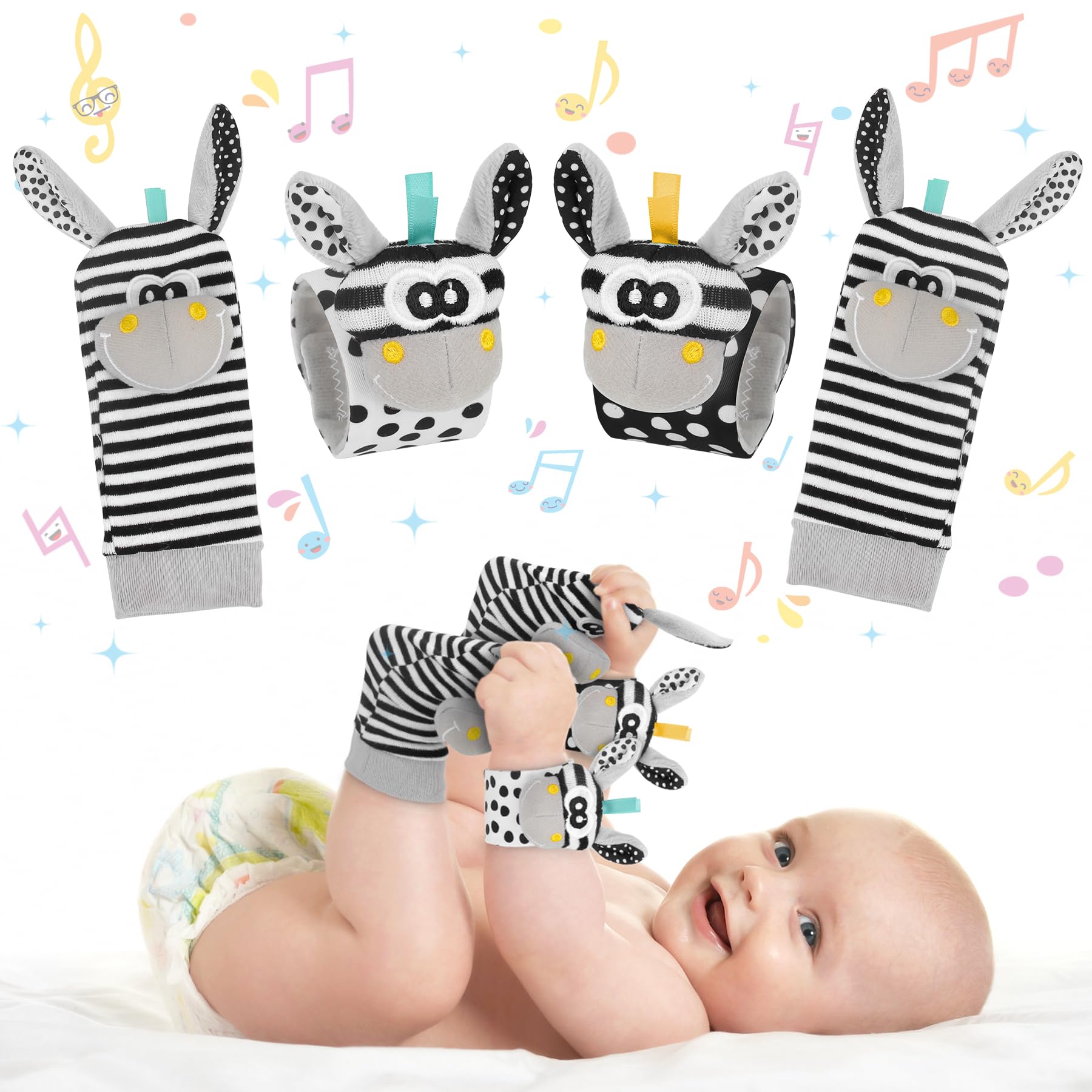 Baby Toys 0-6 Months, Foot Finders & Wrist Rattles for Infants Toys Newborn Sensory Toys Baby Essentials for Boys Girls Wrist Rattle Gifts Toys 0 3 6 9 Months, Grey