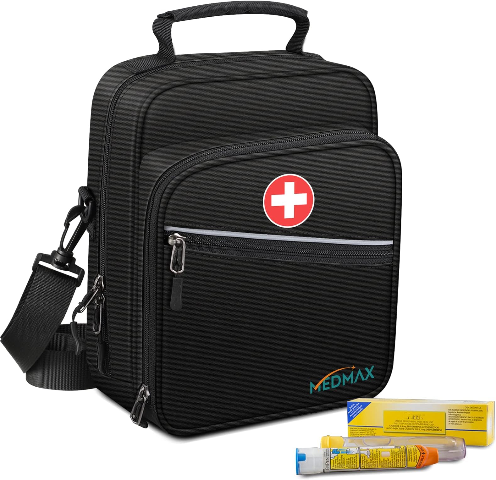 MEDMAX Insulin Cooler EpiPen Carrying Case Insulated, Travel Medication Diabetes Supplies Organizer Bag with Shoulder Strap for Asthma Inhaler, Auvi-Q, Allergy Medicine Essentials, (Black)