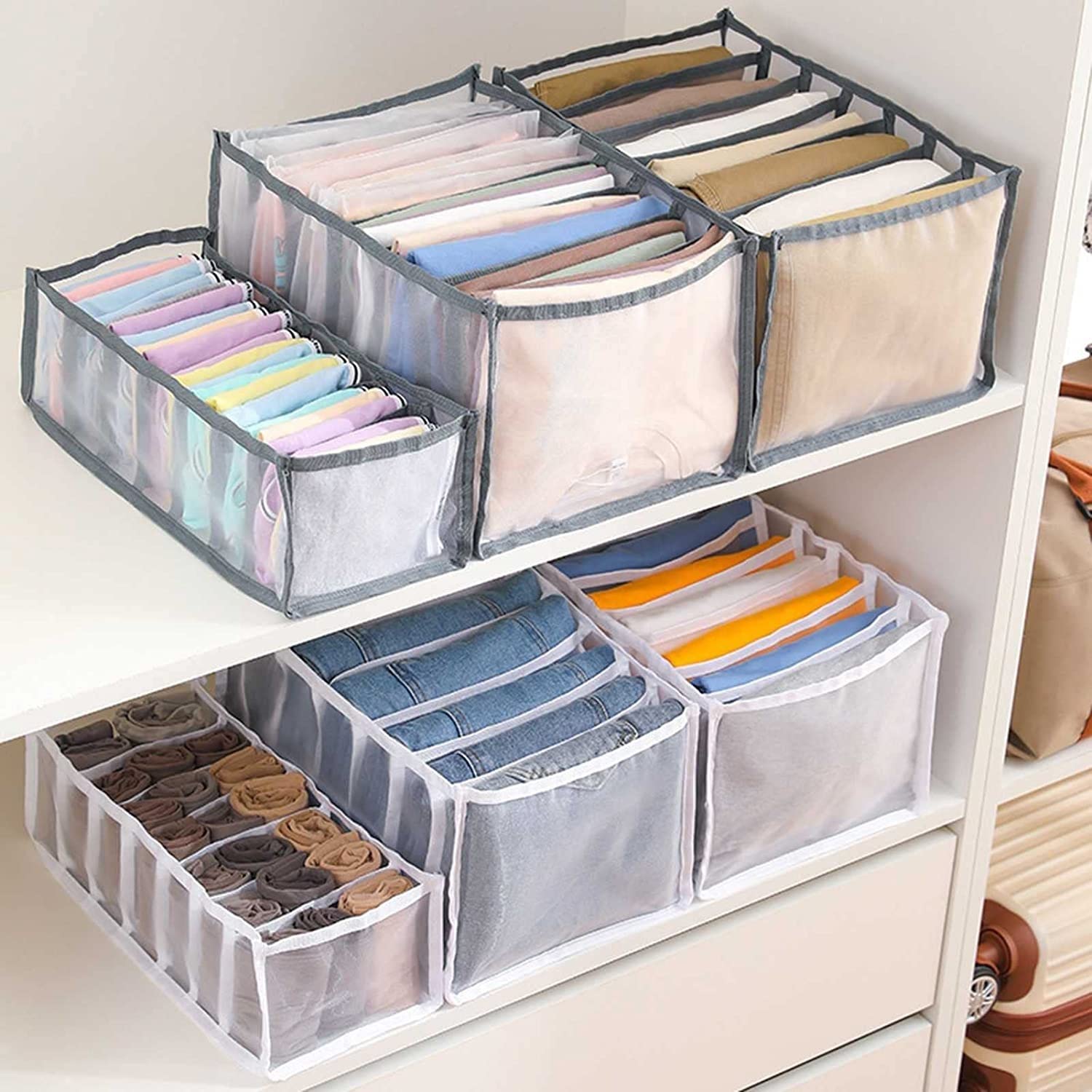 6 Piezas Cajón Armario Pantalones Cajas De Almacenamiento Organizador Lavable para Ropa Ropa Interior Calcetines Camiseta Divisor De Cajón Múltiples Compartimentos Plegables Ahorra Espacio
