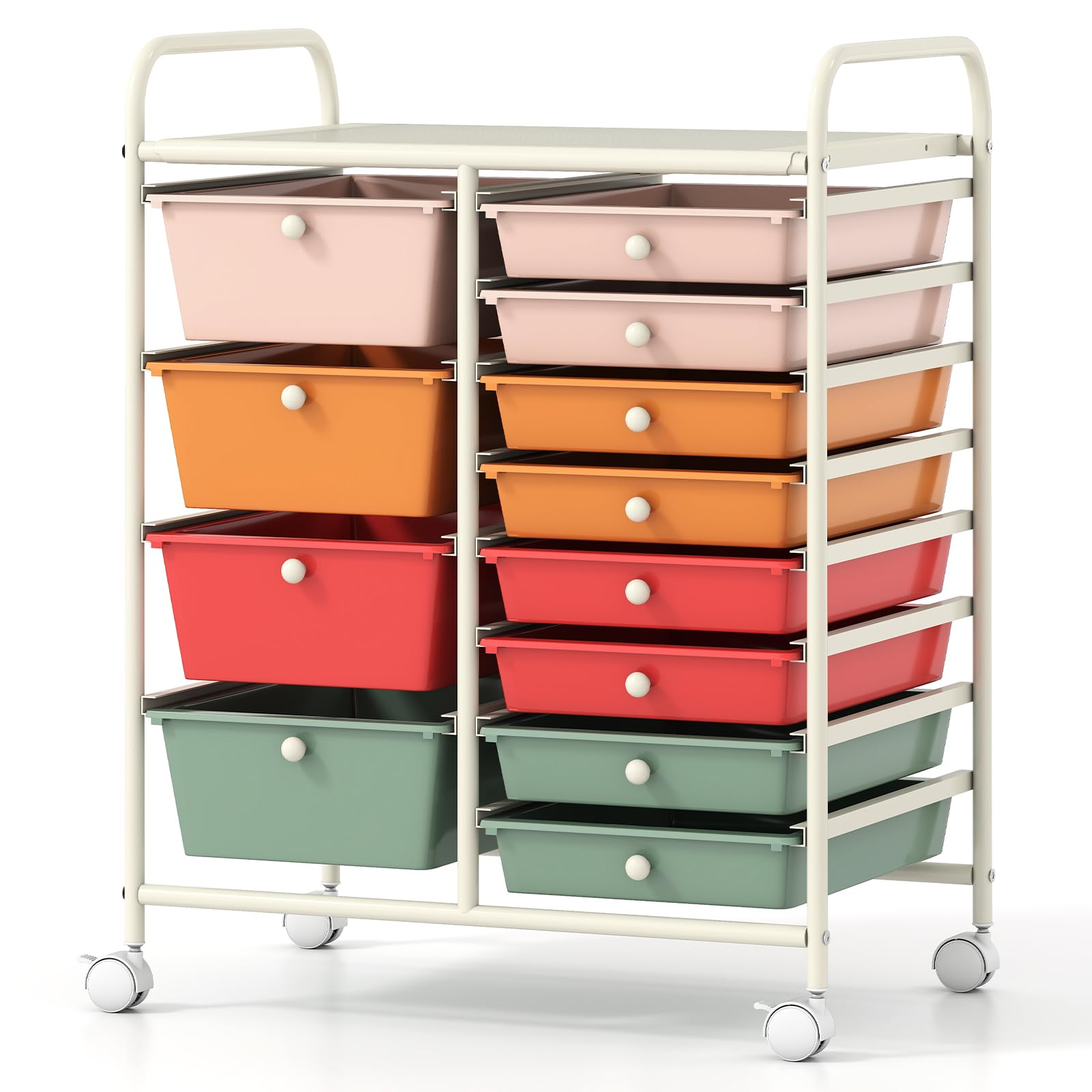 COSTWAY 12 Drawer Rolling Storage Cart, Utility Cart with Metal Frame