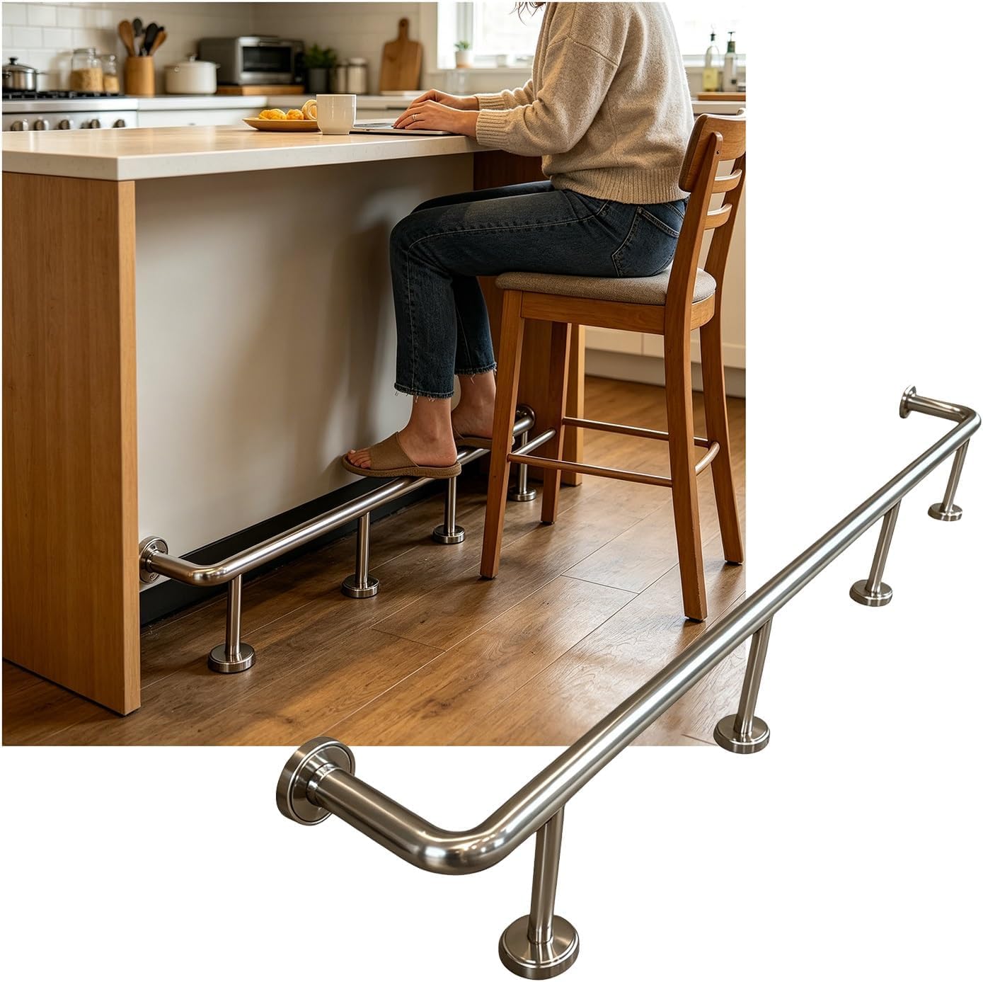 HGOuhK Bar Foot Rail Kit Indoor Bar Foot Rail Kit 3.28~16.4ft Bracket for Restaurant Kitchen Cafe Library Counter(Silver,3.5M/11.48FT)
