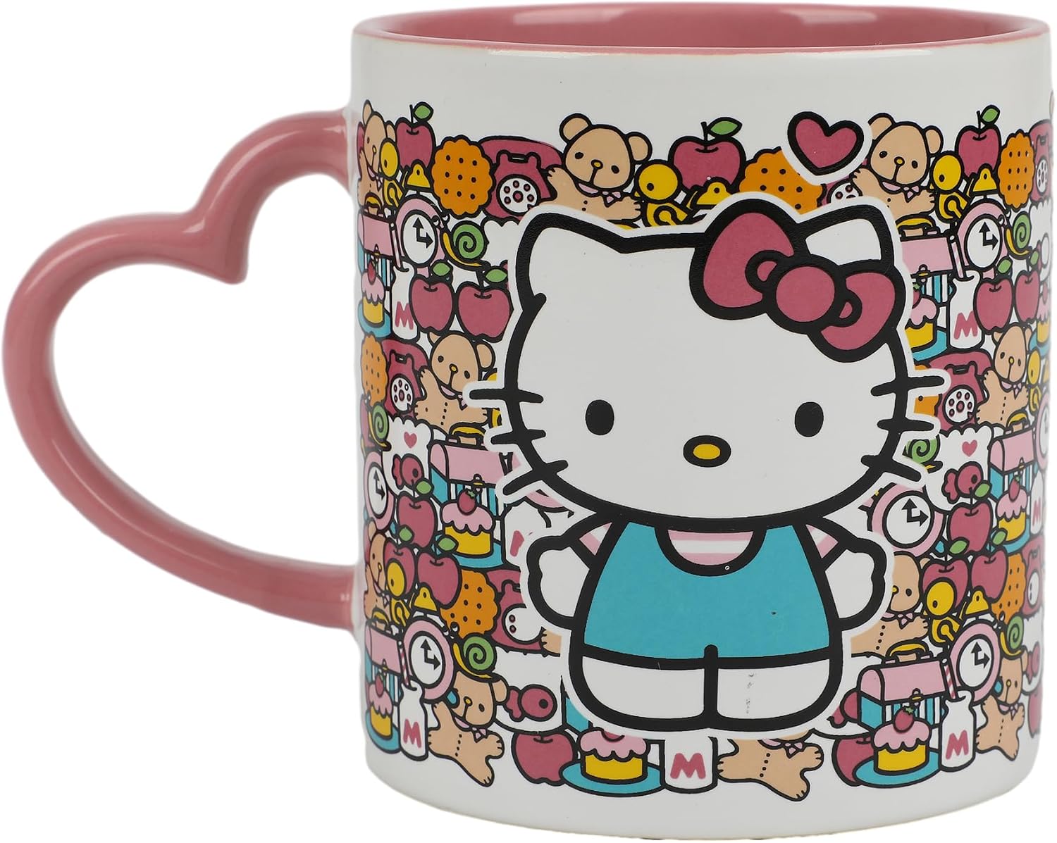 Bioworld Hello Kitty Mug with Pink Heart Shaped Handle - 16oz Ceramic Mug
