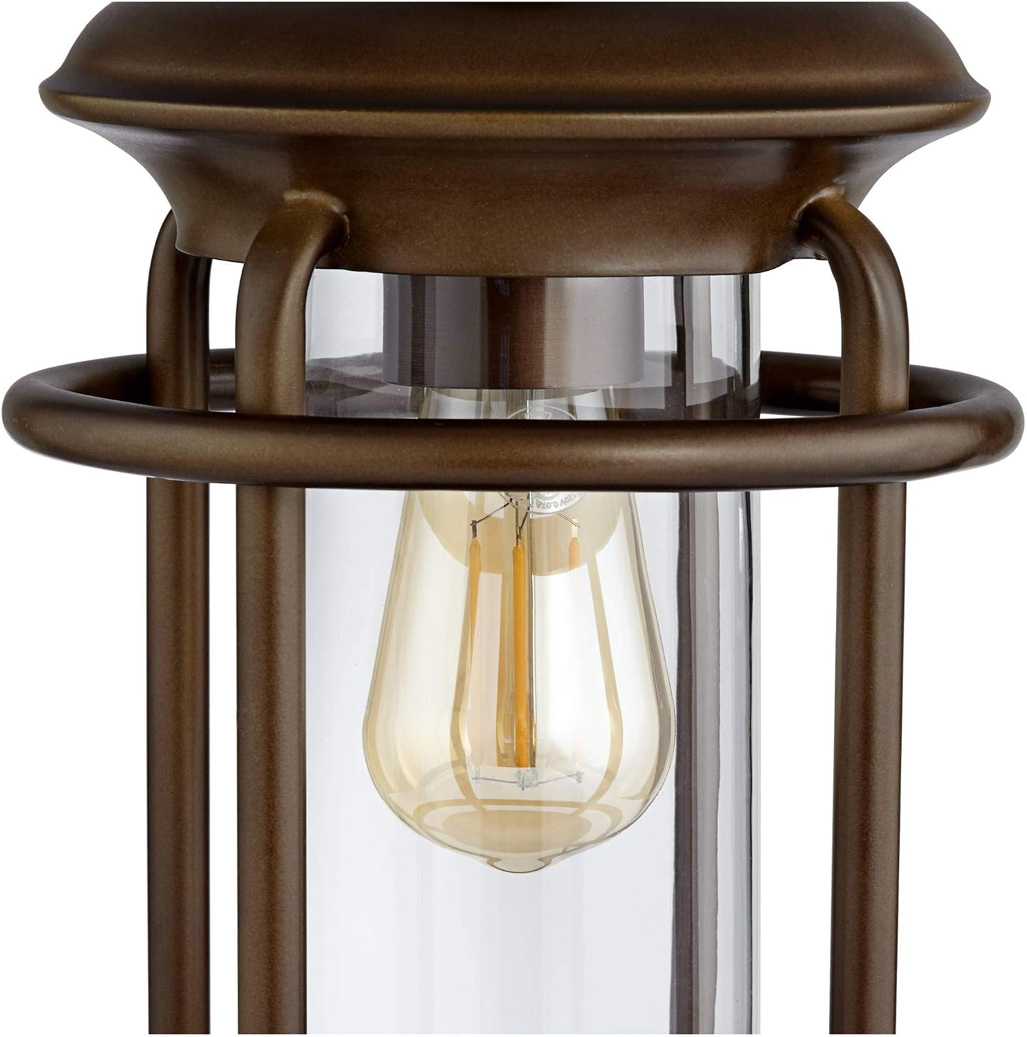 Franklin Iron Works Andreas Industrial Table Lamp with Nightlight and USB Port 26" High Brown Metal Oatmeal Fabric Tapered Drum Shade Antique LED Edison Bulb for Living Room Bedroom Bedside Office