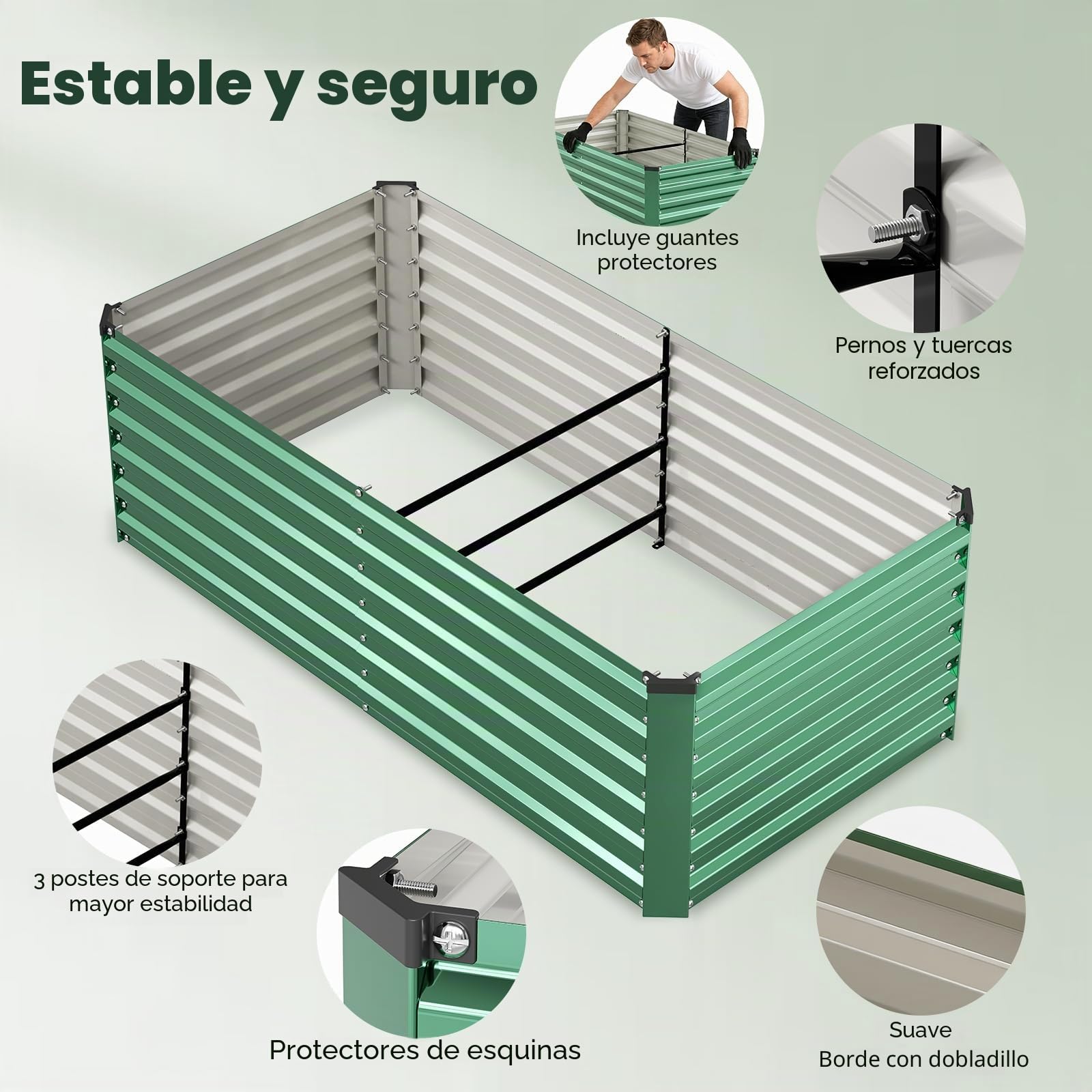 Maceta de Jardín Elevada de Metal 240x120x60 cm, Maceta de Plantación de Acero Galvanizado Resistente con Red de Protección y Tela Antihierbas, Extra Ancha y Estable, Ideal para Cultivo de Verduras