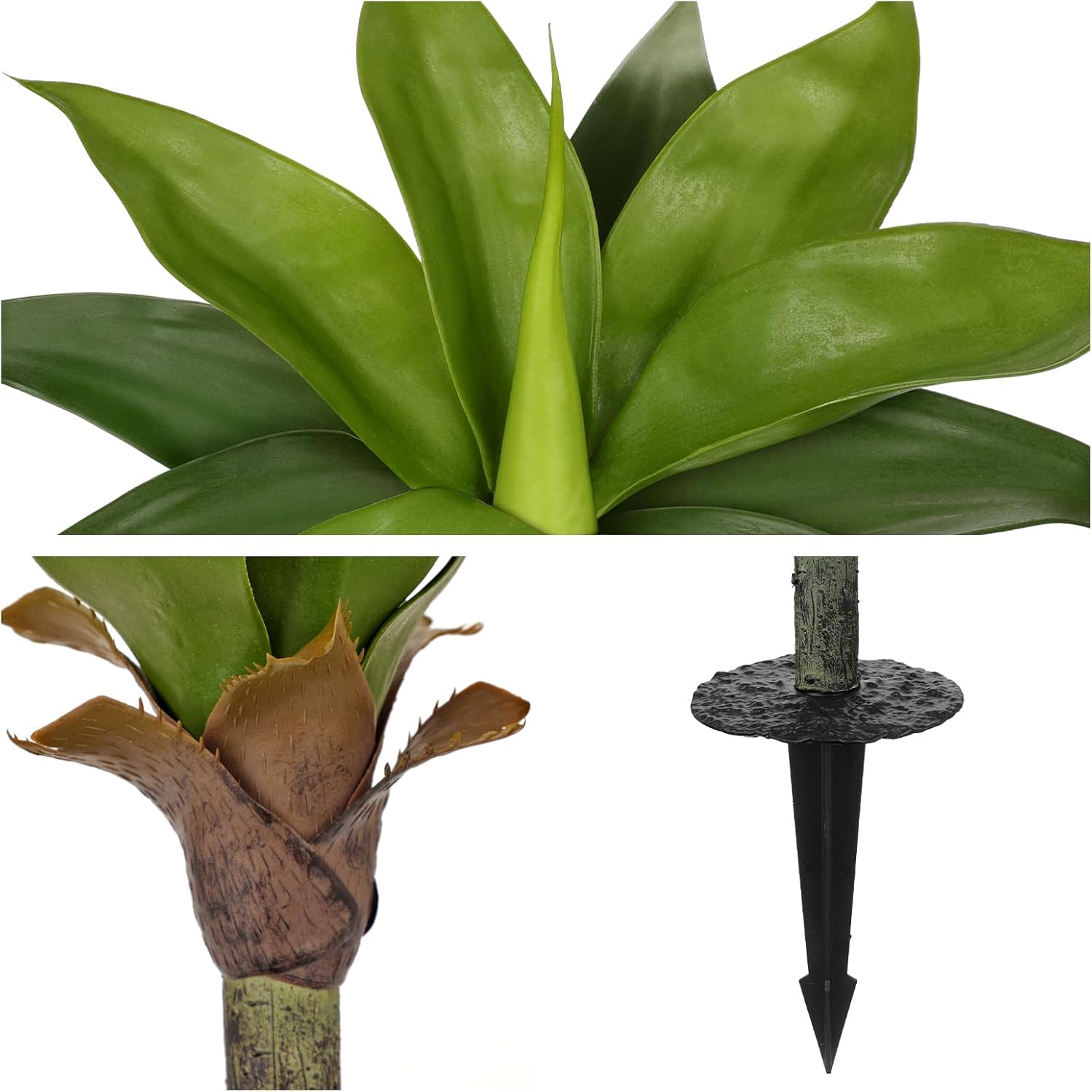 Oairse Artificial Agave Plants with Ground Spike - 15.7" Fake Agave Succulent Plant Realistic Faux Succulents UV Resistant Greenery for Indoor Outdoor Planters Porch Home Garden Yard Decor, Set of 2