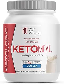 Ketologic Keto Meal Replacement Shake Powder for Optimal Results + MCT Oil + Grass-Fed Whey - Perfectly Formulated Macros for Ketosis - 20 Servings - Vanilla