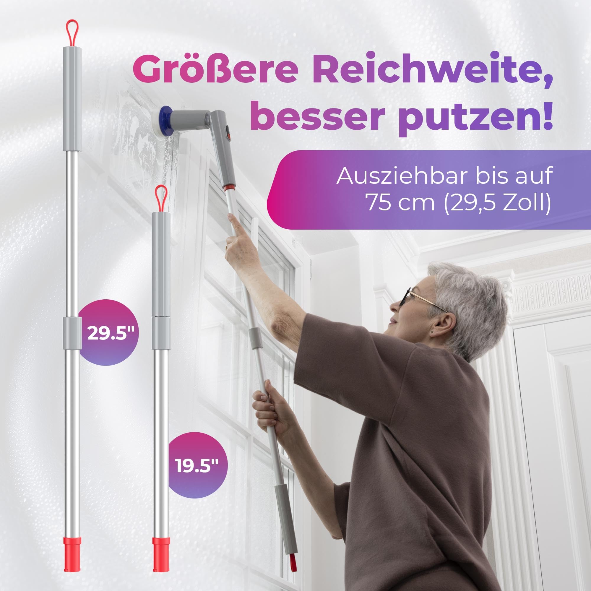 Synoshi Pro Elektrische Reinigungsbürste Set mit Bürstenaufsätzen | Enthält Bürste, Rundbürste, 2 Kegelbürsten, Verlängerungsgriff & Magic-Schwamm